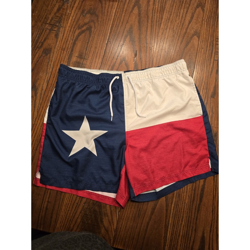 Texas Flag Swim Trunks XL (44-46) Blue Red Cargo Lined Suit Board Shorts Men EUC